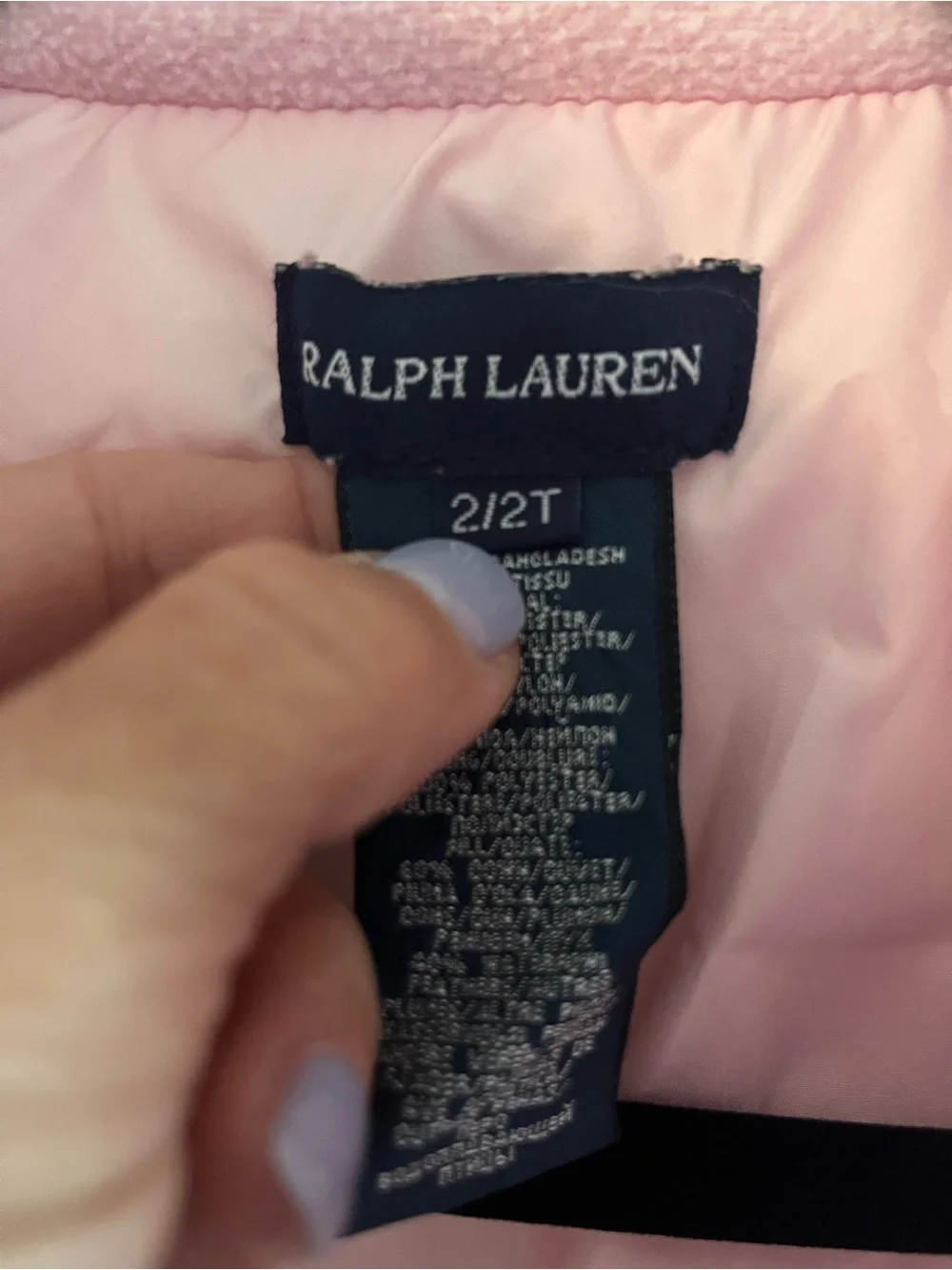 Ralph Lauren Light Pink Quilted Puffer Vest Size 2T